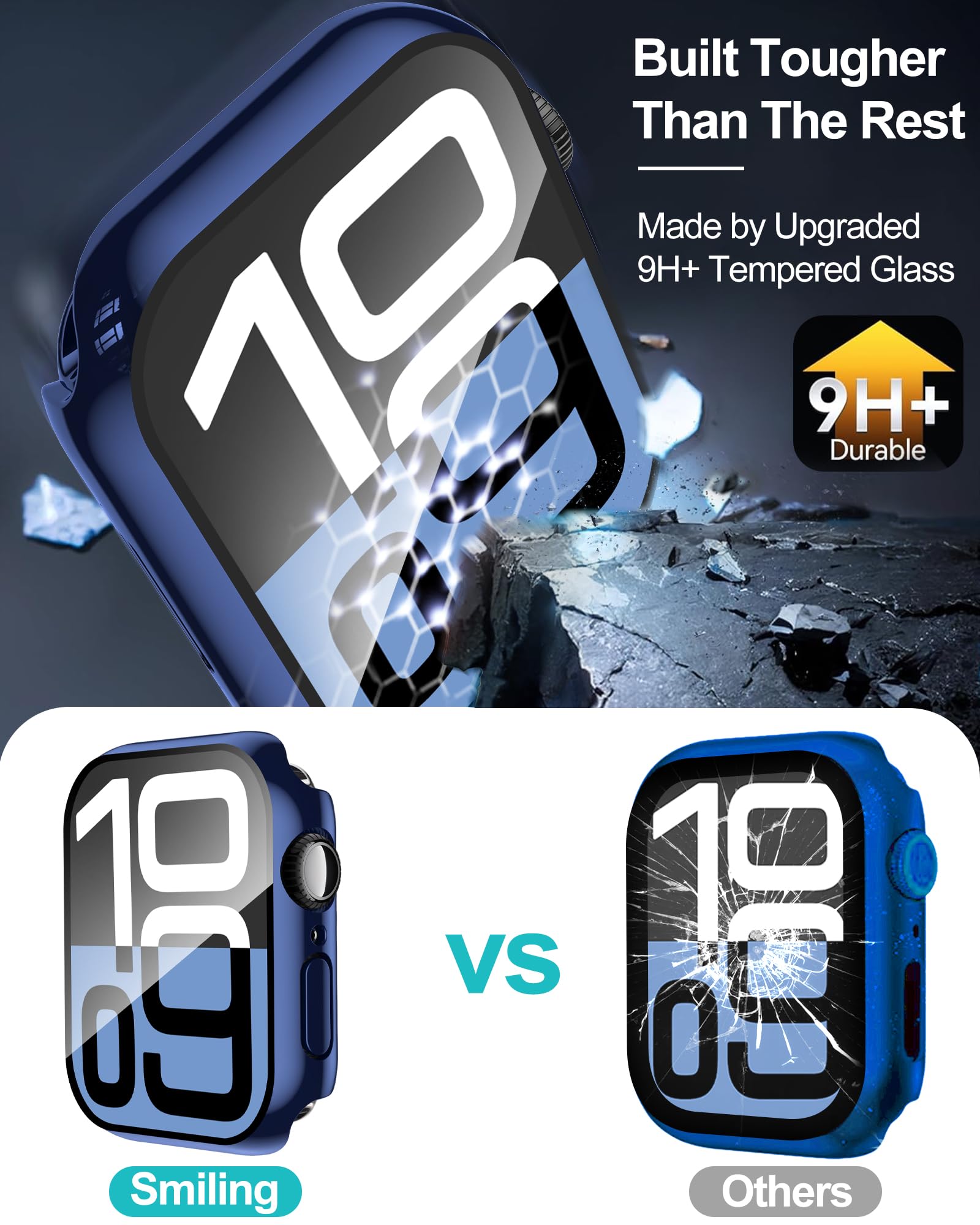 2 Pack Case Compatible with Apple Watch Series 11 (2025)/Series 10 42mm with Tempered Glass Screen Protector, Hard PC Case Scratch-Resistant Overall Protective Cover- Blue