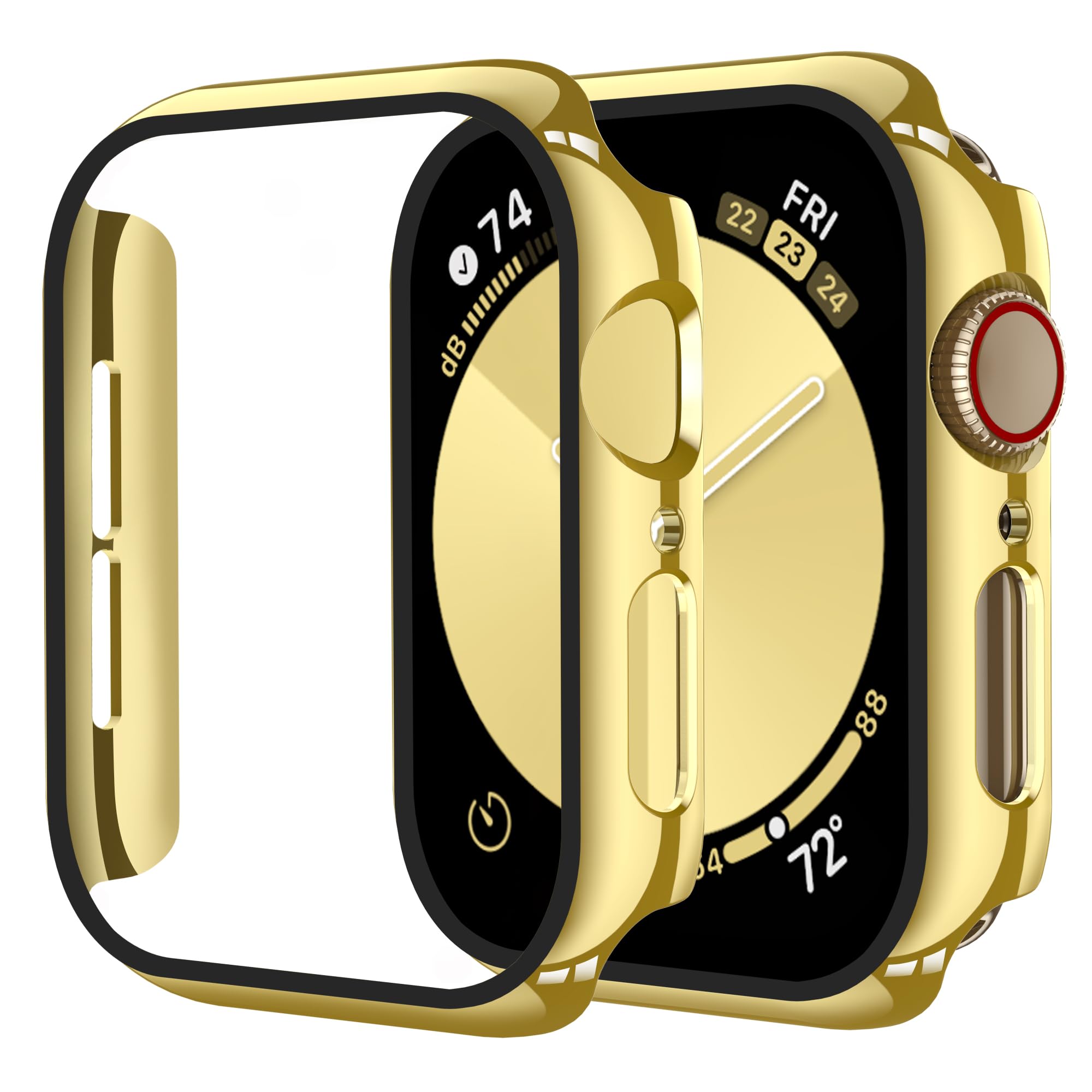 Smiling 2 Pack Case Compatible with Apple Watch Series 9/8/7 41mm with Tempered Glass Screen Protector, Hard PC Case Overall Protective Cover- Gold