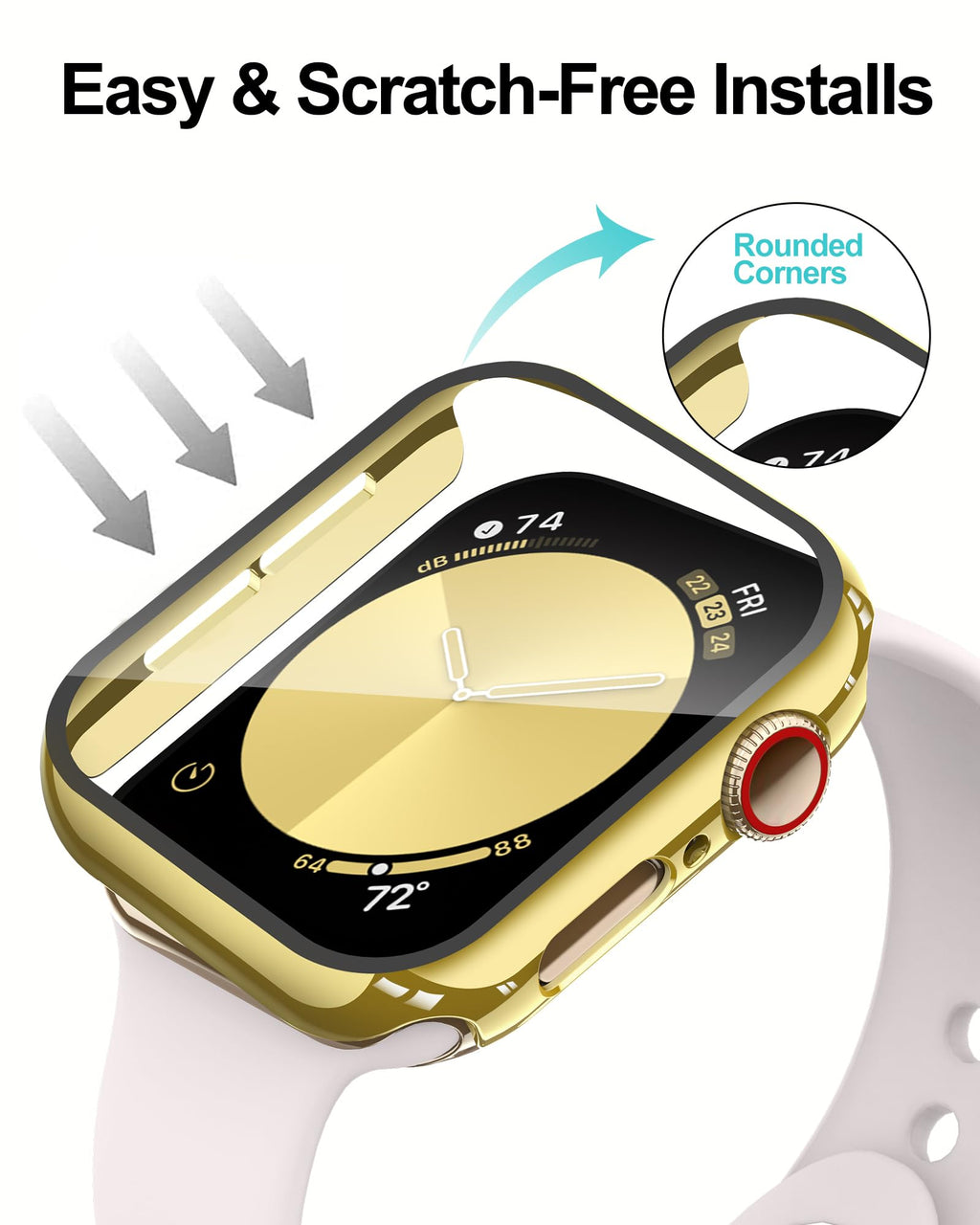 Smiling 2 Pack Case Compatible with Apple Watch Series 9/8/7 41mm with Tempered Glass Screen Protector, Hard PC Case Overall Protective Cover- Gold