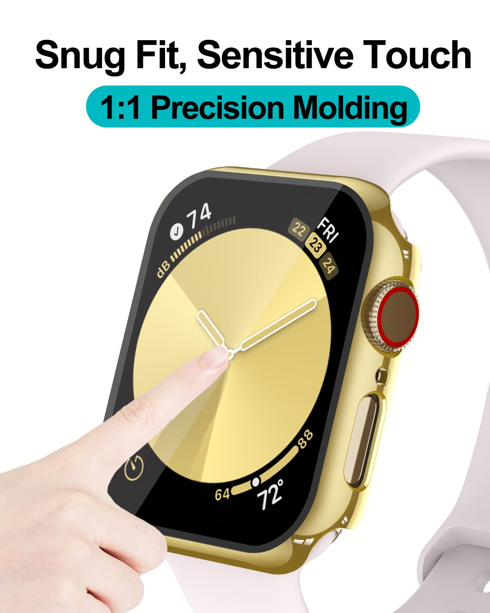 Smiling 2 Pack Case Compatible with Apple Watch Series 9/8/7 41mm with Tempered Glass Screen Protector, Hard PC Case Overall Protective Cover- Gold