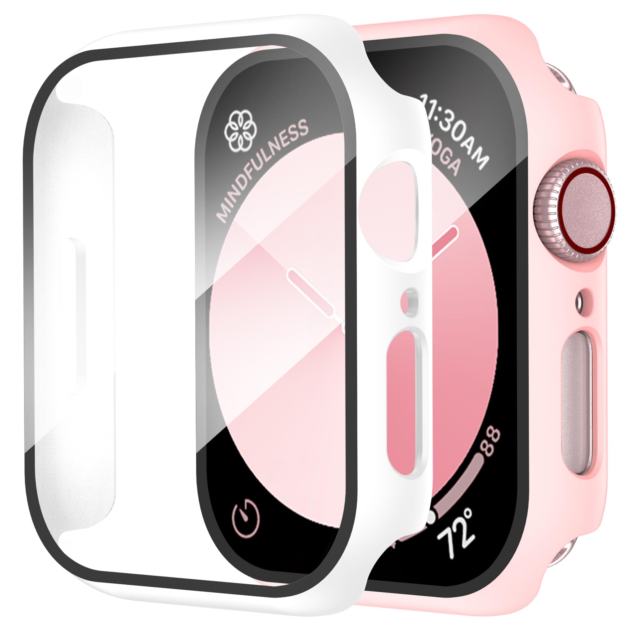 2 Pack Compatible with Apple Watch Series 3/Series 2 38mm with Tempered Glass Screen Protector, Hard PC Case Overall Protective Cover-Pink