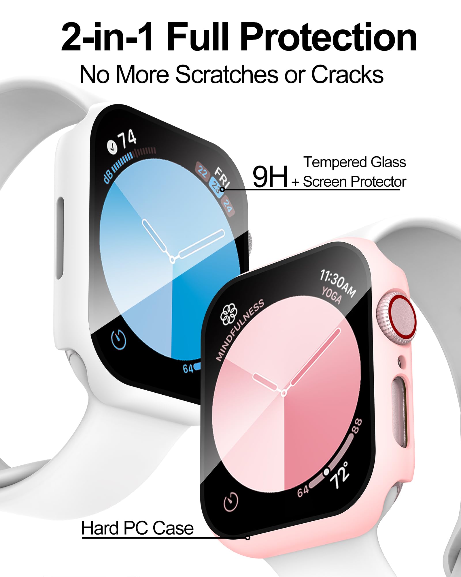 2 Pack Compatible with Apple Watch Series 3/Series 2 38mm with Tempered Glass Screen Protector, Hard PC Case Overall Protective Cover-Pink