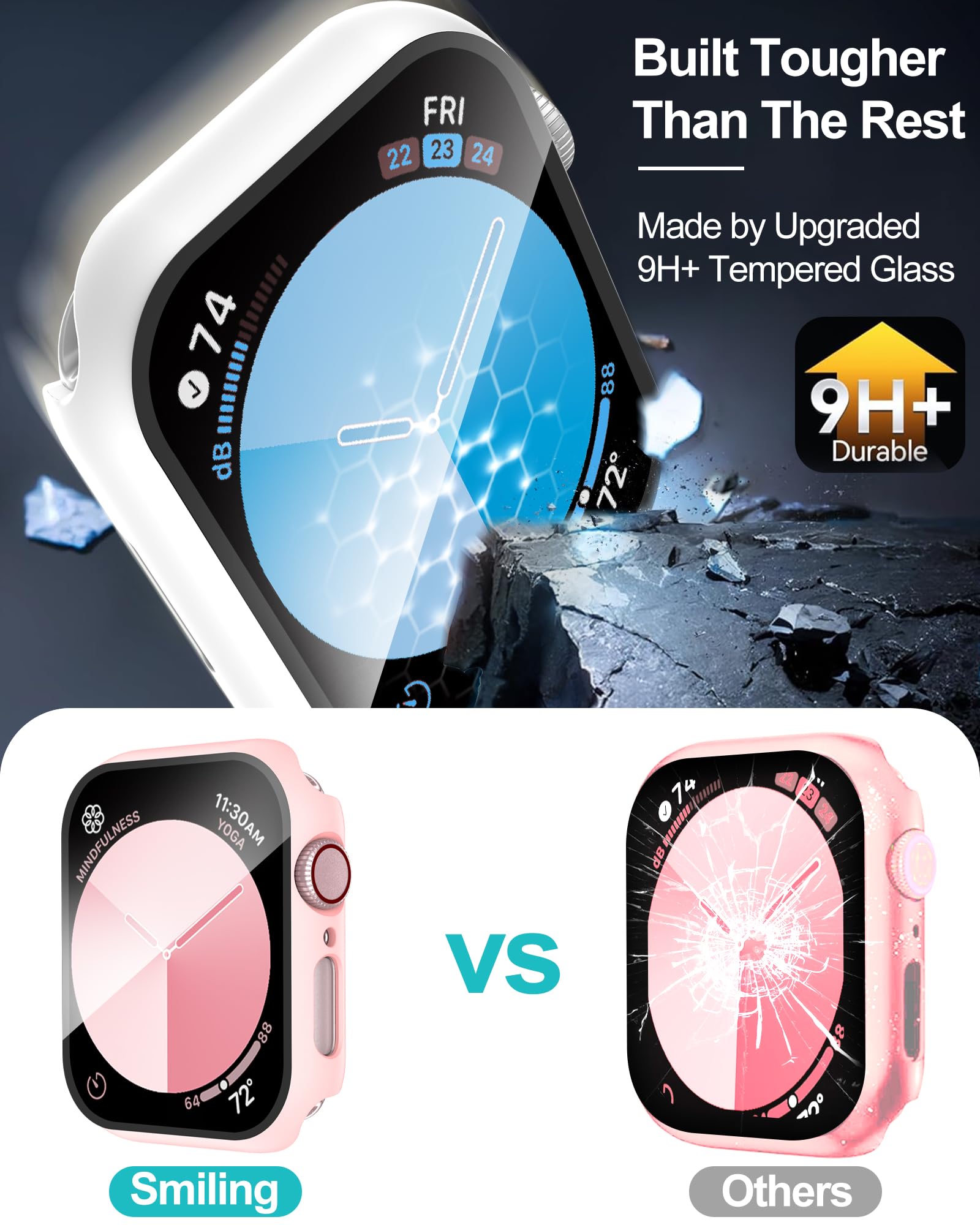 2 Pack Compatible with Apple Watch Series 3/Series 2 38mm with Tempered Glass Screen Protector, Hard PC Case Overall Protective Cover-Pink