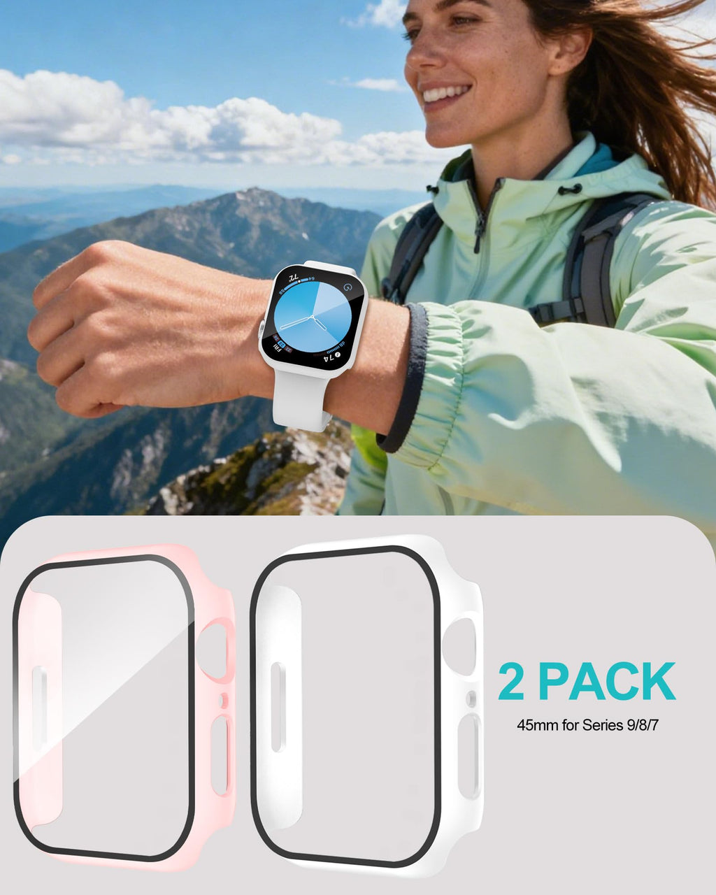 2 Pack Case Compatible with Apple Watch Series 11 (2025)/Series 10 42mm with Tempered Glass Screen Protector, Hard PC Case Scratch-Resistant Overall Protective Cover- Blue