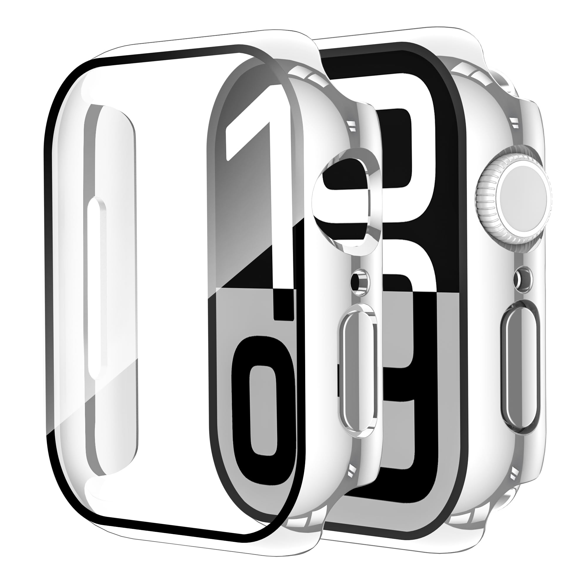 Smiling 2 Pack Case Compatible with Apple Watch Series 9/8/7 41mm with Tempered Glass Screen Protector, Hard PC Case Overall Protective Cover- Silver