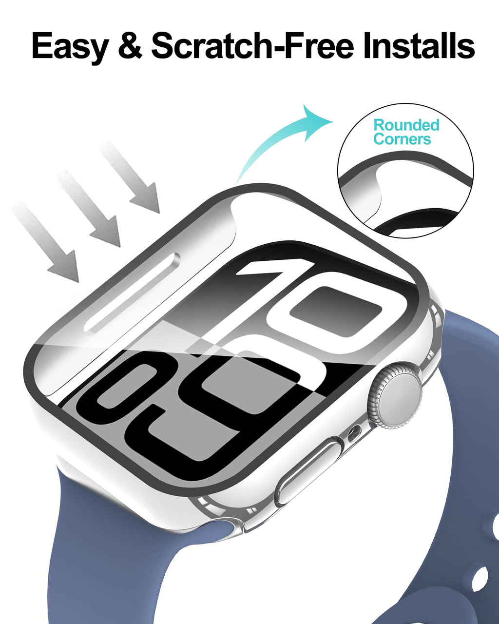 Smiling 2 Pack Case Compatible with Apple Watch Series 9/8/7 41mm with Tempered Glass Screen Protector, Hard PC Case Overall Protective Cover- Silver