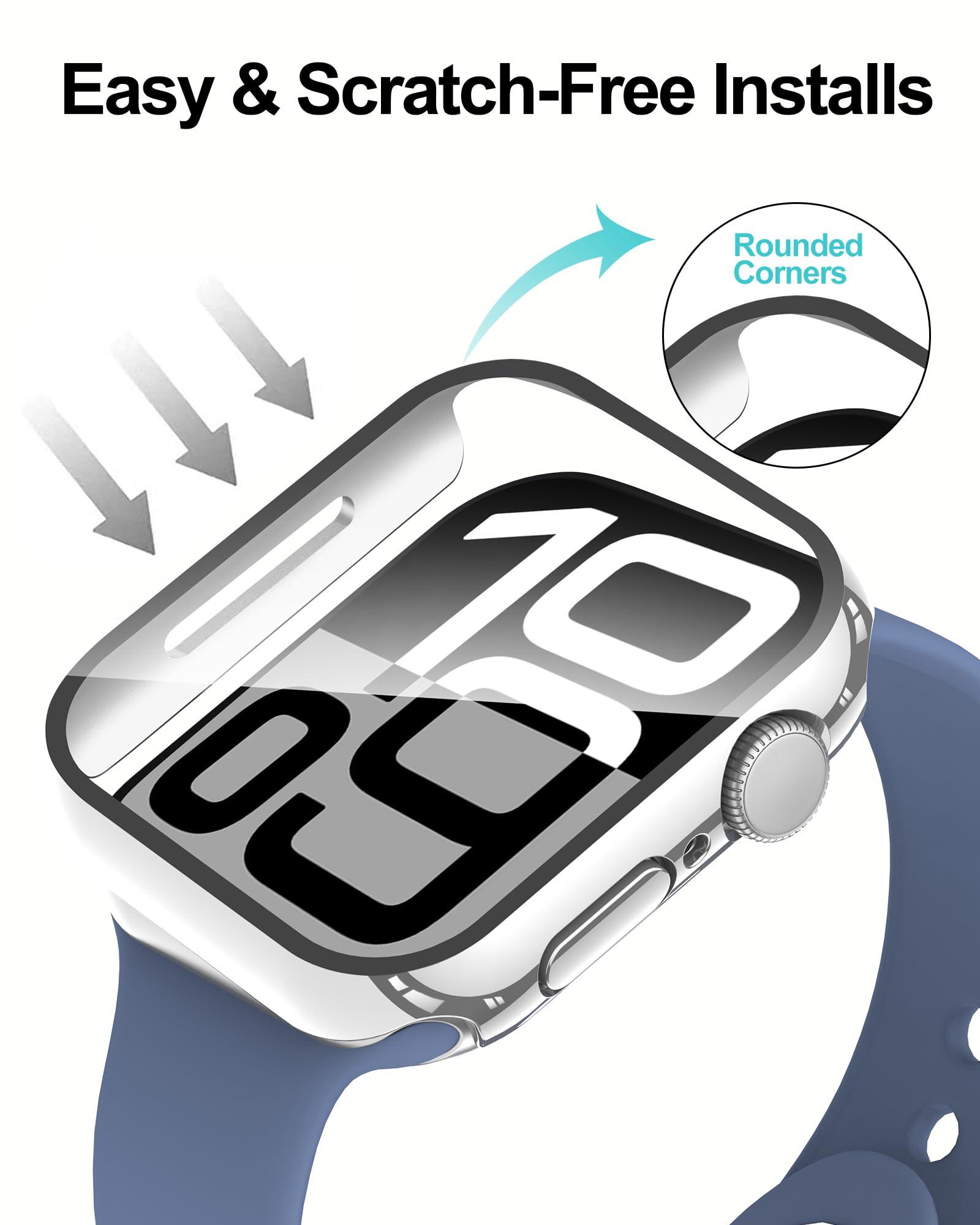 Smiling 2 Pack Case Compatible with Apple Watch Series 9/8/7 41mm with Tempered Glass Screen Protector, Hard PC Case Overall Protective Cover- Silver