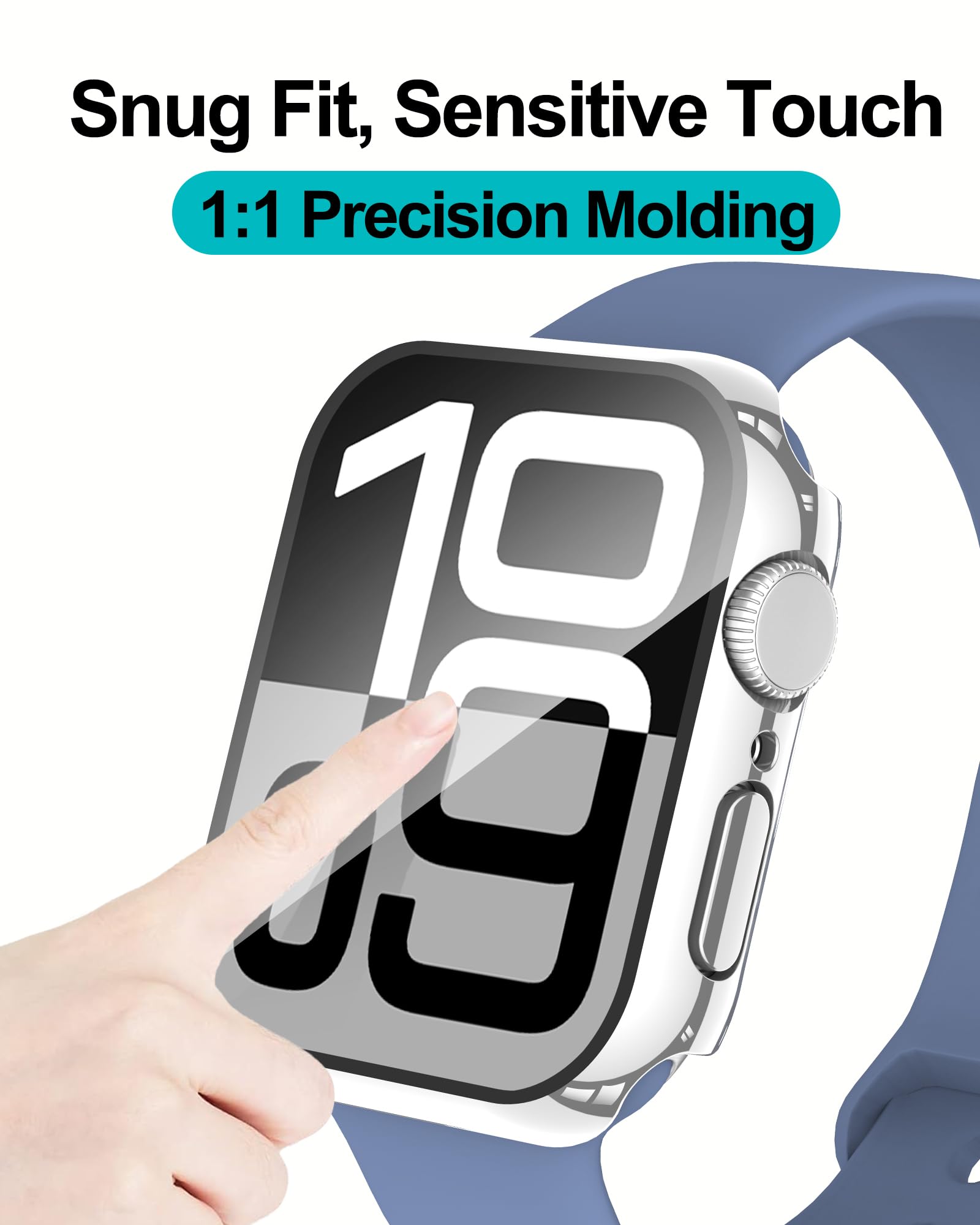 Smiling 2 Pack Case Compatible with Apple Watch Series 9/8/7 41mm with Tempered Glass Screen Protector, Hard PC Case Overall Protective Cover- Silver